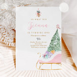 Oh What Fun Pink & Gold Winter Sleigh Birthday Invitation<br><div class="desc">Oh What Fun Pink & Gold Winter Sleigh Birthday Invitation</div>