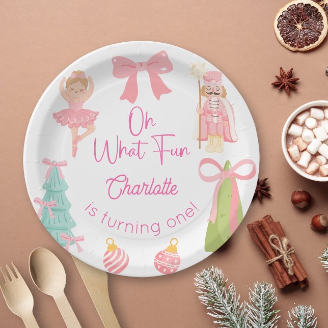 Oh What Fun Pink Nutcracker Birthday Paper Plate (Creator Uploaded)