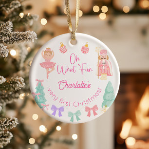 Oh What Fun Pink Nutcracker First Christmas Ceramic Ornament