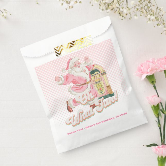 Oh What Fun-Pink Retro Santa Claus Themed Birthday Favour Bag (Sealed)