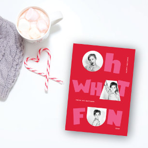 Oh What Fun Playful Cutout Shapes 3 Photo Seasonal Holiday Card