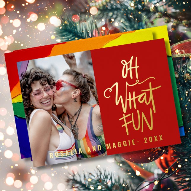 Oh What Fun Real Foil Red Holiday Greeting Card (Creator Uploaded)