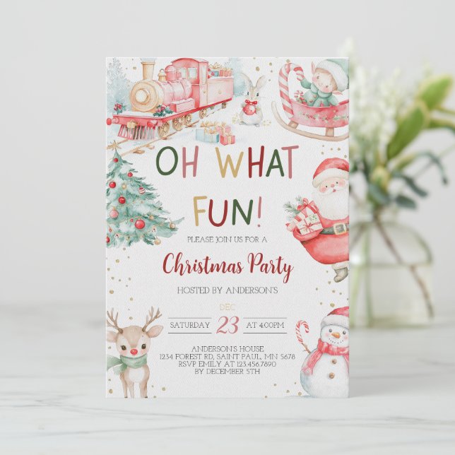 Oh What Fun Red Christmas Party Invitation (Standing Front)