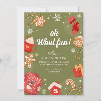 Oh What Fun Red& Green Christmas Holiday Birthday Invitation