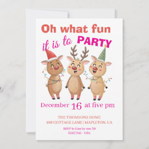 Oh what fun reindeers holidays party invitation