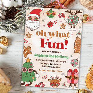 Oh What Fun Retro Christmas 2nd Birthday  Invitation