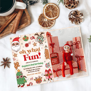 Oh What Fun Retro Christmas 2nd Birthday Photo Invitation