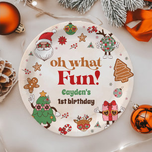 Oh What Fun Retro Christmas First Birthday Paper Plate