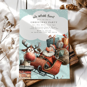Oh What Fun Santa And Rudolph Christmas Party Invitation