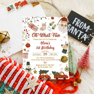 Oh What Fun Santa Christmas Birthday Party Invitation