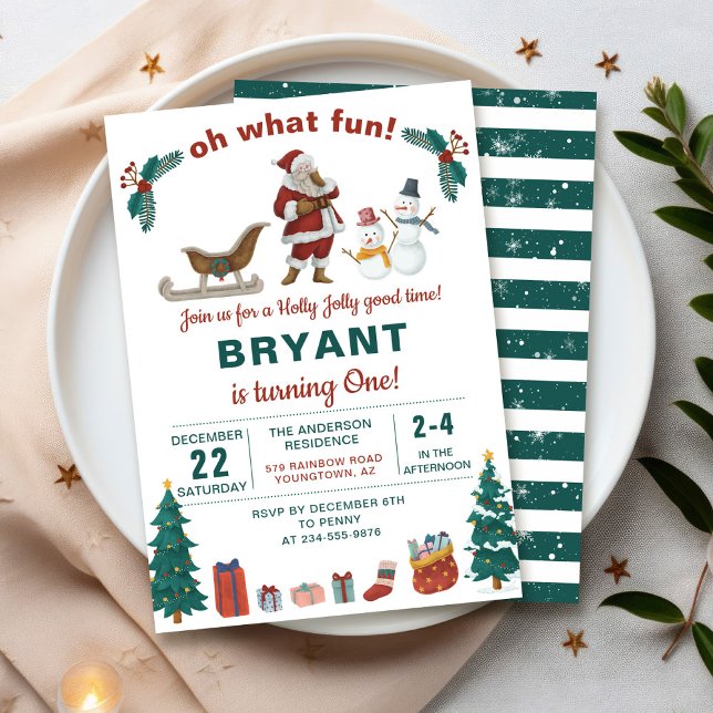 Oh What Fun Santa Claus Christmas Holiday Birthday Invitation (Creator Uploaded)