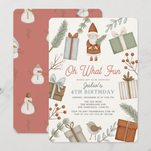 Oh What Fun Santa Claus Holiday Girl Birthday Invitation