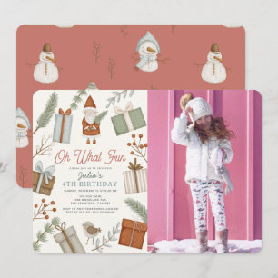 Oh What Fun Santa Holiday Girl Birthday Photo Invitation