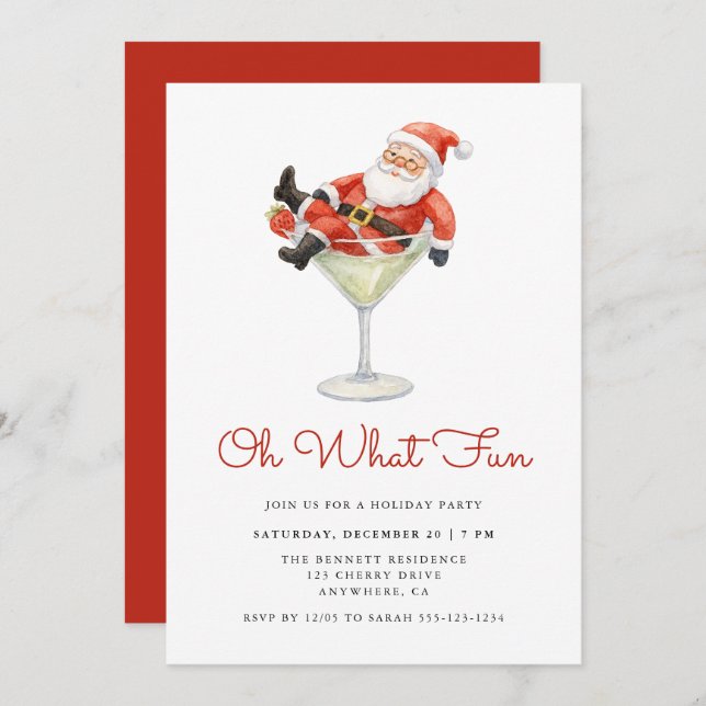 Oh What Fun Santa Modern Christmas Party Invitation (Front/Back)