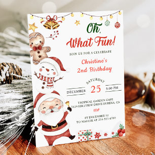 Oh What Fun Santa Snowman Christmas Birthday  Invitation