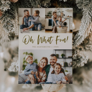 Oh What Fun Script Christmas Photo Cream Holiday Card