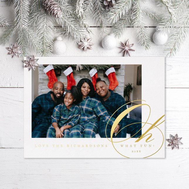 Oh What Fun Script Holiday Photo Foil Card (Creator Uploaded)