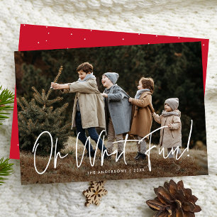 Oh What Fun Script Red Photo Holiday Card