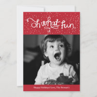 Oh What Fun Scripty Holiday Photo Card - Red