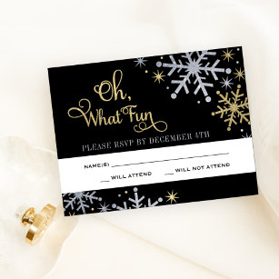 Oh What Fun Silver Gold Snowflakes Holiday RSVP Card