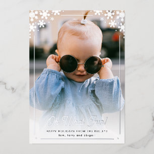 Oh What Fun Silver Snowflake Vertical Photo Foil Holiday Card