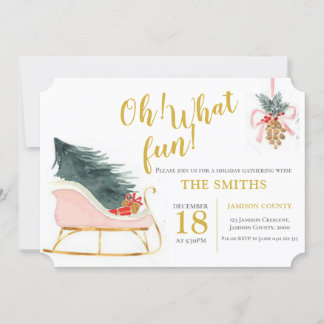 Oh What Fun Sleigh Christmas Family Party Invitation