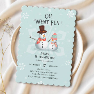 Oh What Fun Snowman Birthday Invitation