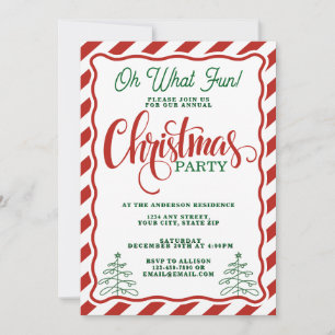 Oh What Fun Striped Whimsical Christmas Party Invitation