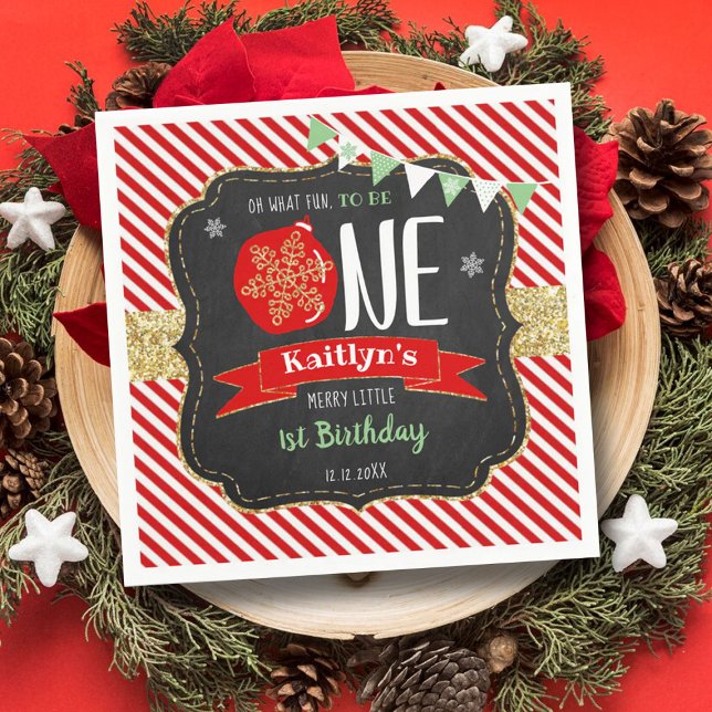 Oh What Fun To Be One! Christmas 1st Birthday Napkin (Creator Uploaded)