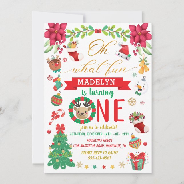 Oh What Fun To Be One Christmas Birthday Invitation (Front)