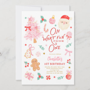 Oh What Fun To Be One Cute Christmas 1st Birthday Invitation