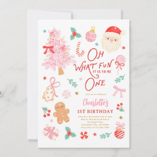 Oh What Fun To Be One Cute Christmas 1st Birthday Invitation