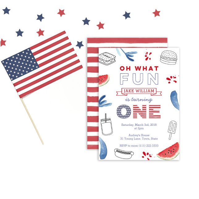 Oh What Fun To Be ONE, Red White Blue 1st Birthday Invitation (Creator Uploaded)