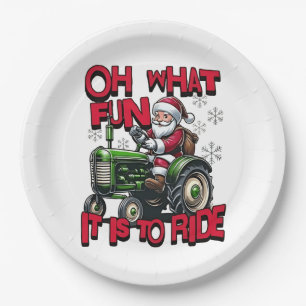 Oh What Fun To is it To Ride Christmas Farmers Paper Plate