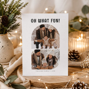 Oh What Fun Two Curved Corner Christmas Photo Holiday Card