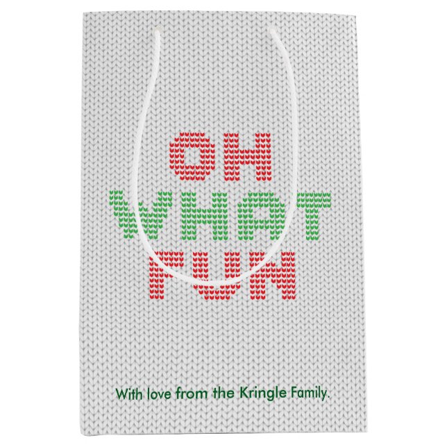 Oh What Fun Typography Christmas Sweater Medium Gift Bag (Front)
