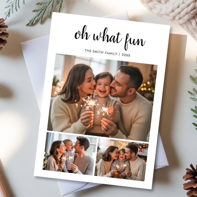 Oh What Fun Typography Script Family Christmas Pho Holiday Card (Creator Uploaded)