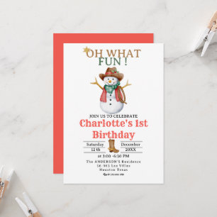 Oh What Fun Western Cowboy Christmas 1st Birthday Invitation