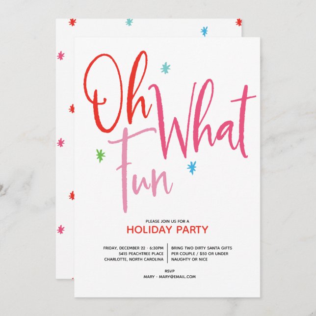 Oh What Fun Whimsical Holiday Party Invitation (Front/Back)