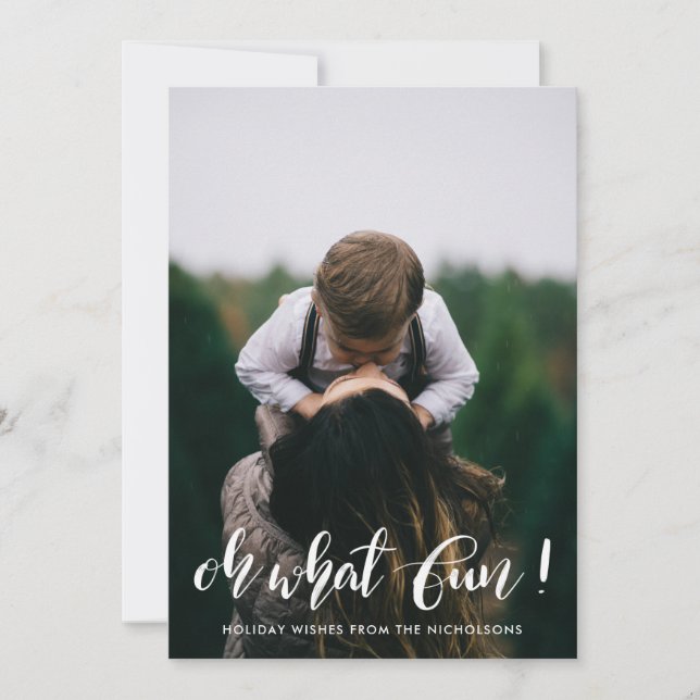 Oh What Fun White Handwritten Holiday Photo (Front)