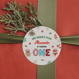 Oh What Fun Winter Christmas 1st Birthday Classic Round Sticker