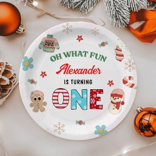 Oh What Fun Winter Christmas 1st Birthday Paper Plate