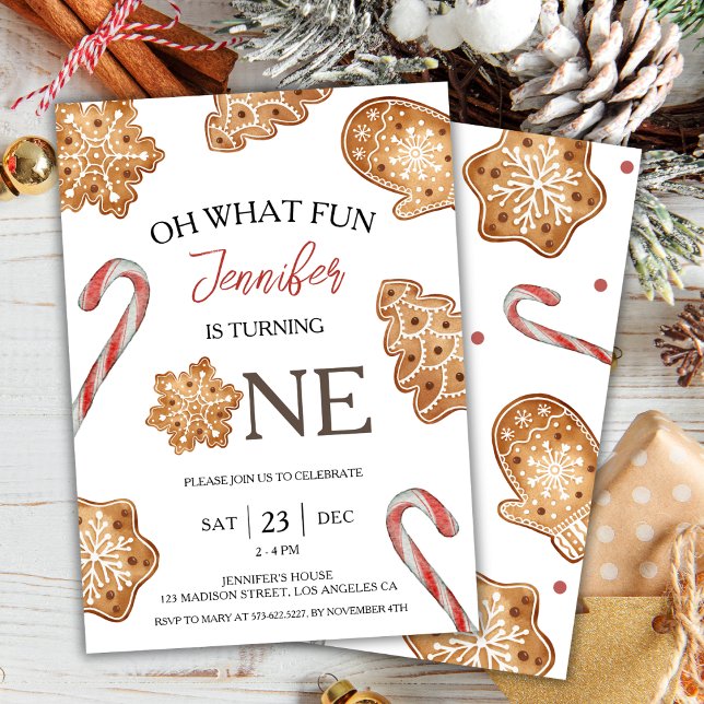 Oh What Fun | Winter Christmas Cookie 1st Birthday Invitation (Creator Uploaded)
