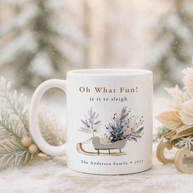 Oh What Fun Winter Sleigh Floral Photo Christmas Coffee Mug (Creator Uploaded)