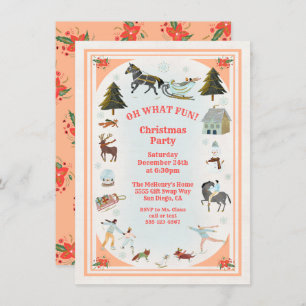 Oh what fun Winter Village scene Christmas Party I Invitation