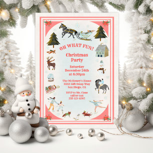 Oh what fun Winter Village scene Christmas Party I Invitation