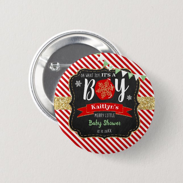 "Oh What Joy, It's A Boy!" Christmas Baby Shower 6 Cm Round Badge (Front & Back)