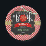 "Oh What Joy, It's A Boy!" Christmas Baby Shower Paper Plate<br><div class="desc">Celebrate in style with these trendy baby shower paper plates. The design is easy to personalise with your own wording and your family and friends will be thrilled when they see these fabulous party plates.</div>