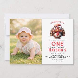 Oh what's fun Caricatures  Turkey 1st Birthday Invitation