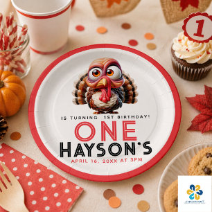 Oh what's fun Caricatures  Turkey 1st Birthday Paper Plate